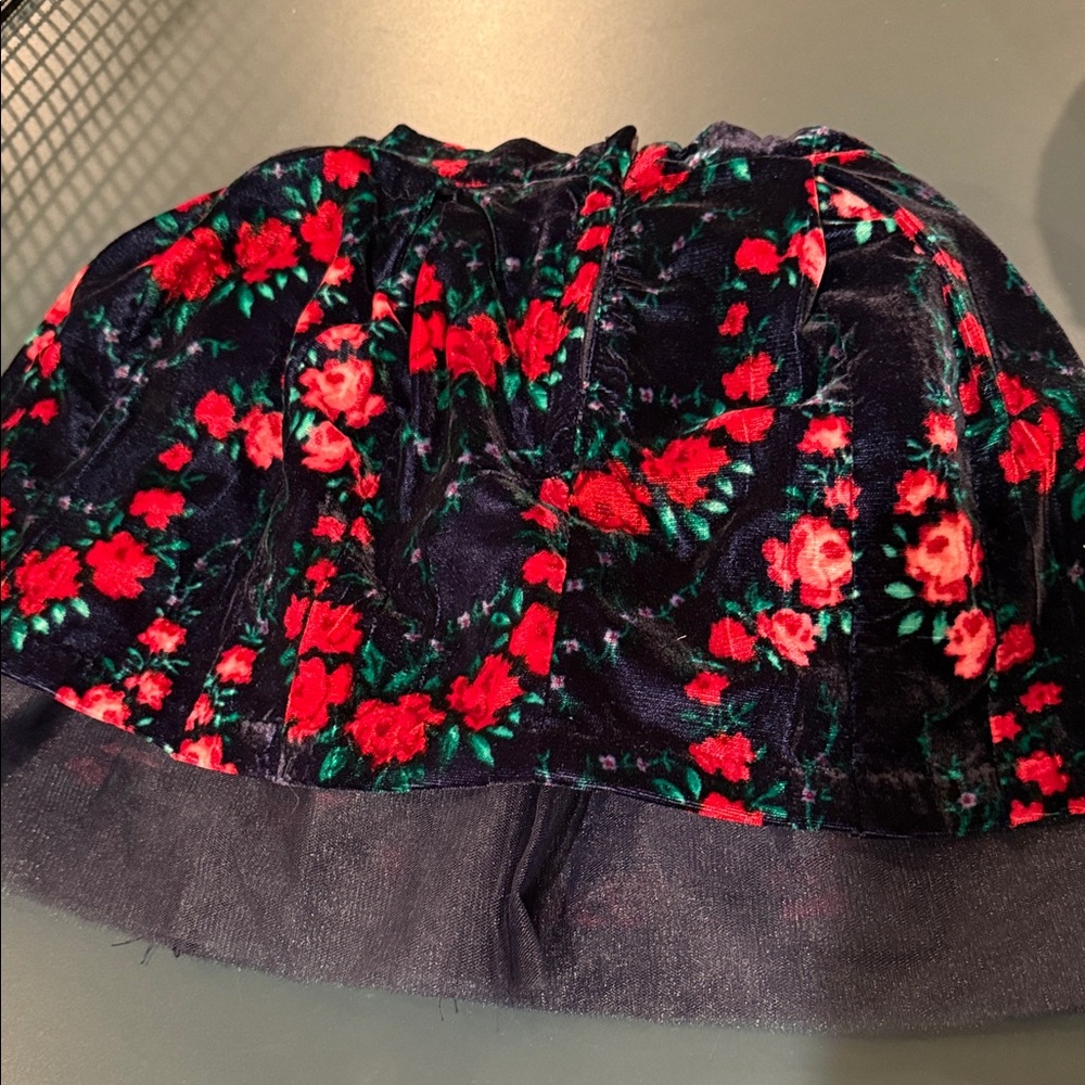 Janie and Jack Velvet Skirt with Red and Green Floral Design gorgeous